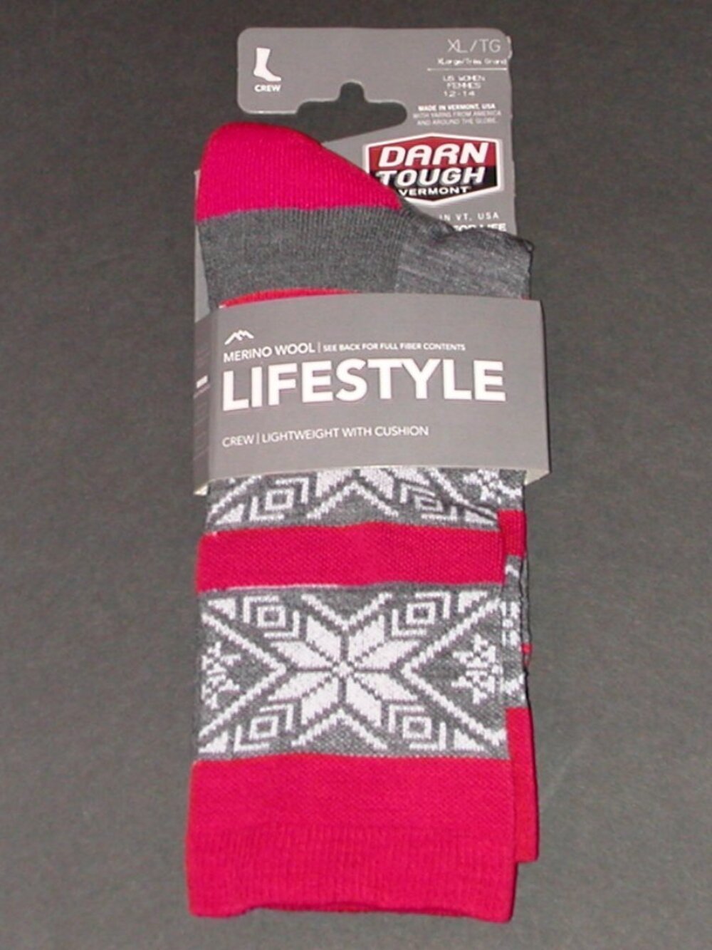 Darn Tough Elsa Crew Lightweight Lifestyle Socks Gray NWT Women's Size XL